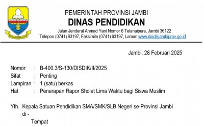 SMAN 15 Tanjab Barat Terapkan Rapor Shalat 5 Waktu, Wujudkan Generasi Taat dan Disiplin